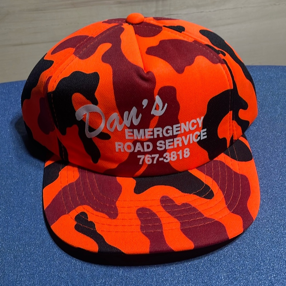 🧡Camouflage Trucker hat , Dan’s Road Service logo